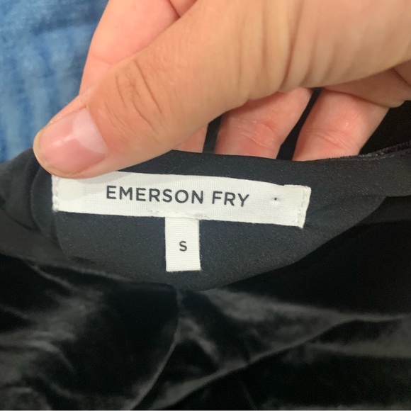 Emerson Fry Dress Elle Mini Puff Sleeve in Silk Velvet Black - Picture 4 of 4